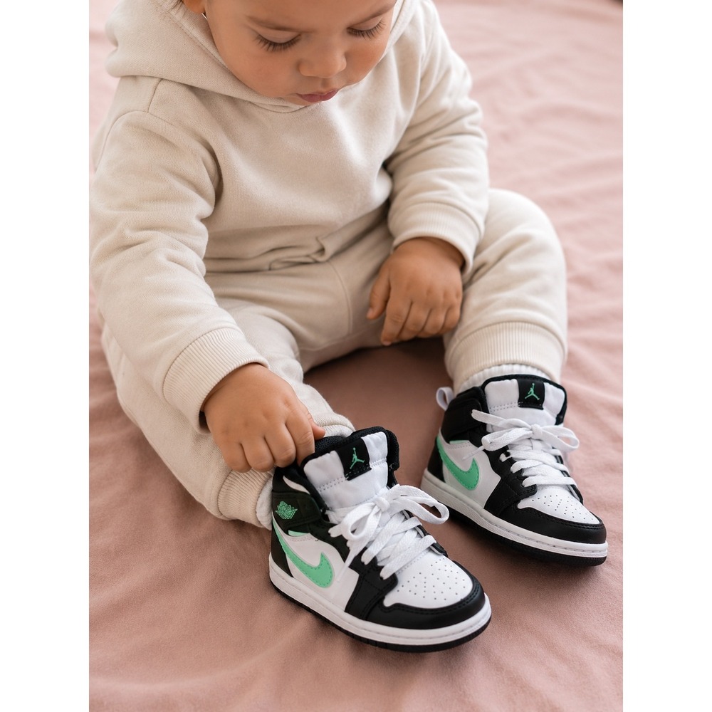 Jordan 1 Mid Toddler Sneakers Size 7C Black White Green Excellent‎ Mint Swoosh